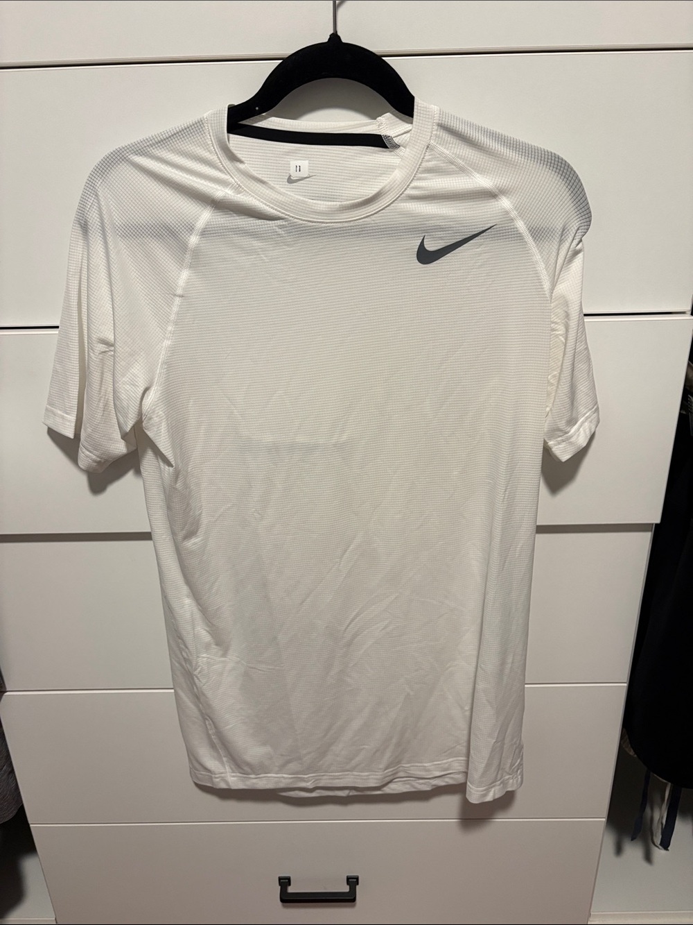 Nike White Short-Sleeve Athletic Crew Neck Tee with Gray Swoosh